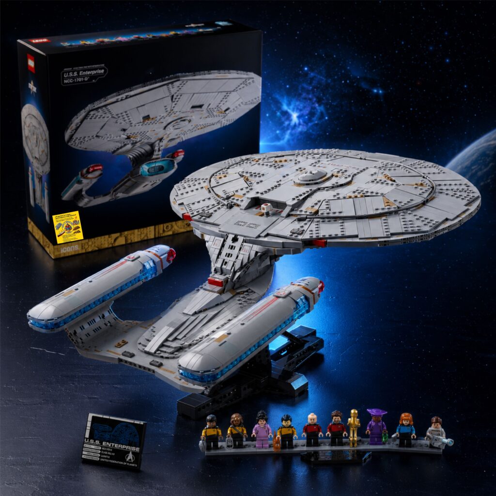 U.S.S. Enterprise Star Trek Lego Alternativo vista lateral con base